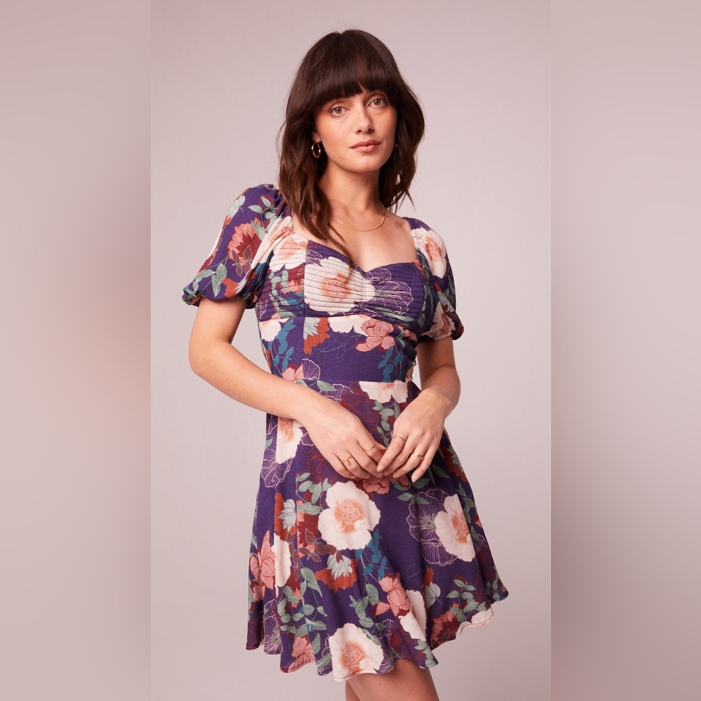 NWT Band Of The Free Aimee Purple Floral Puff Sleeve, MED - Picture 1 of 8